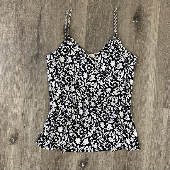 MICHAEL KORS Chain Link Straps Floral Sweatheart Peplum Wrap Blouse Womens Large - Picture 1 of 10